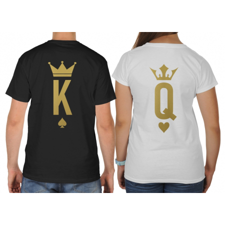 Koszulki ze złotym nadrukiem dla par zakochanych komplet 2 szt Queen King Poker